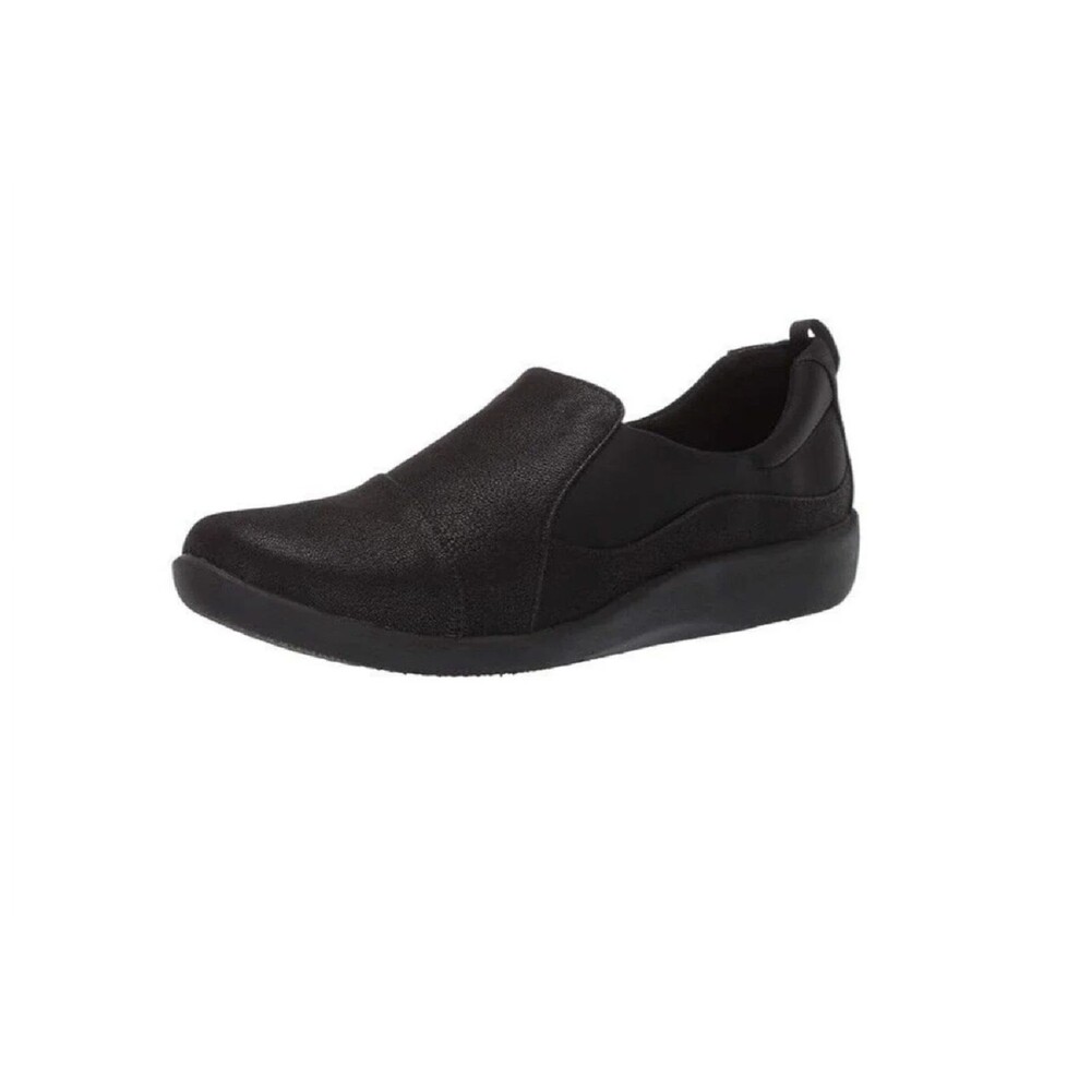 Clarks Womens 6.5 M Black Sillian Slip On Flat Comfort Shoe NIB QH6